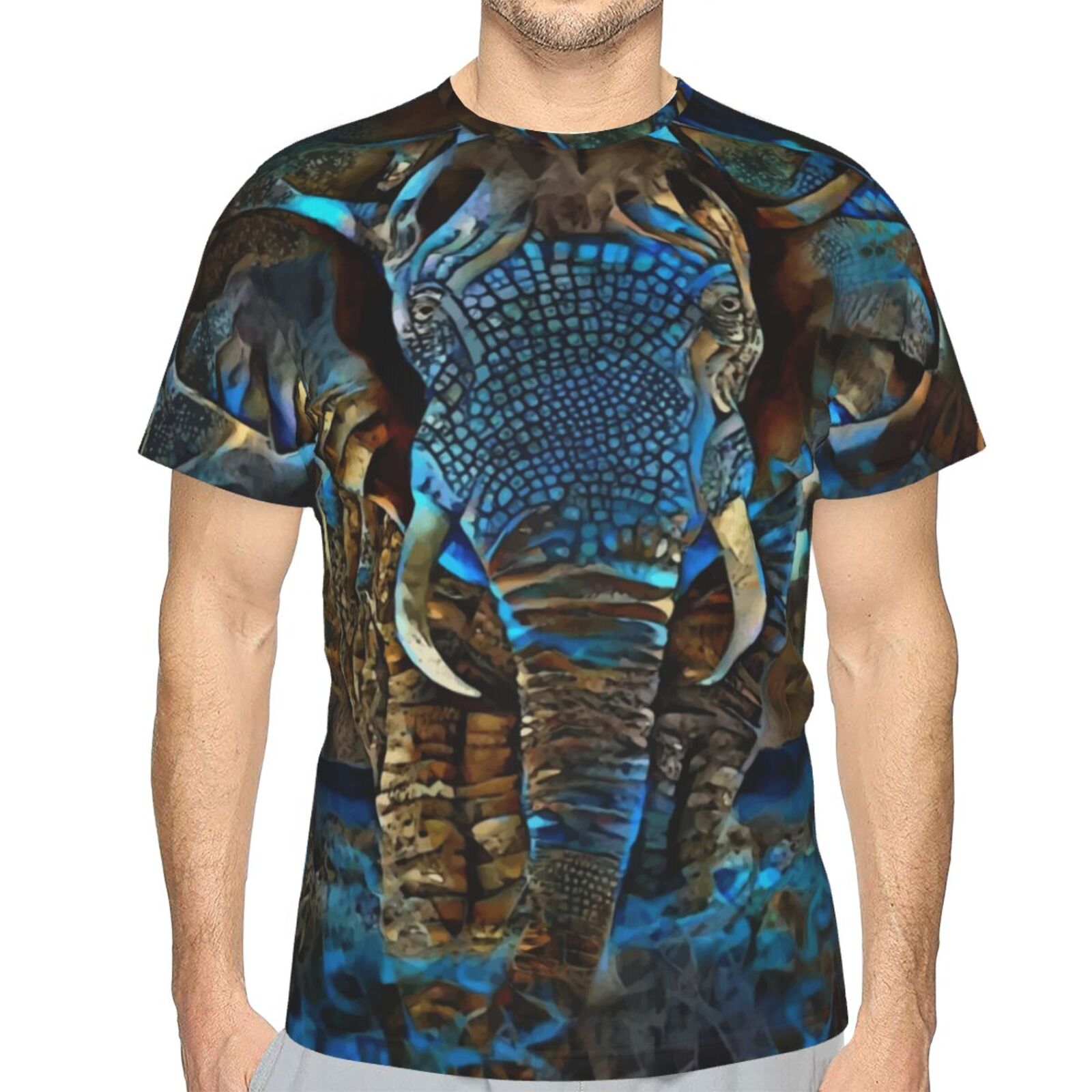 Коричневая синяя футболка со слоном Смешанные элементы мультимедиа Classic